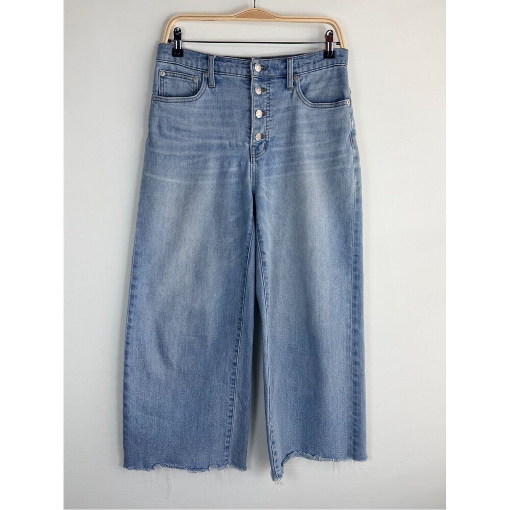 Madewell High Rise Wide Leg Crop Jeans Women’s Size 6 Button Fly Raw Hem